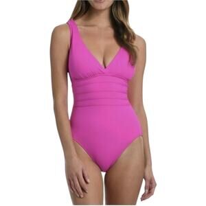 La Blanca Banded Waist Strappy Cross Back One-Piece Swimsuit Orchid Pink 10